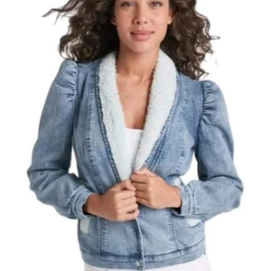 Chaqueta Denim De Colección Y2K Boho Whimsey con Felpa Blanca Cuello Sherpa y Borde Venus - Imagen 1 de 13
