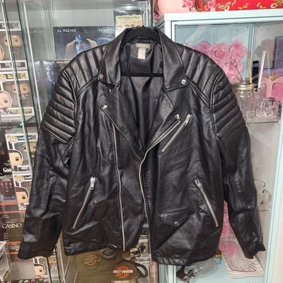 Разделенный H & M мужчин черный мотоциклиста искусственной кожи куртка молнии размер очень большой - Изображение 1 из 4