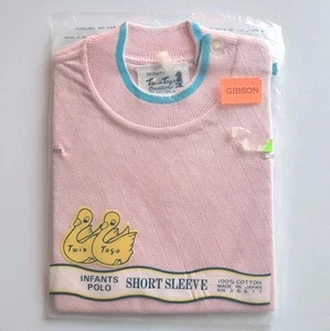 Vintage 80s Twin Togs 9mo Infant Polo Shirt Pink Blue Knit Short Sleeve- Cotton. - Picture 1 of 17