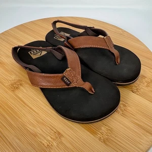 Reef Kids Toddler Sandals Flip Flops Brown Leather Strap Slingback Size 11 12 - Picture 1 of 10
