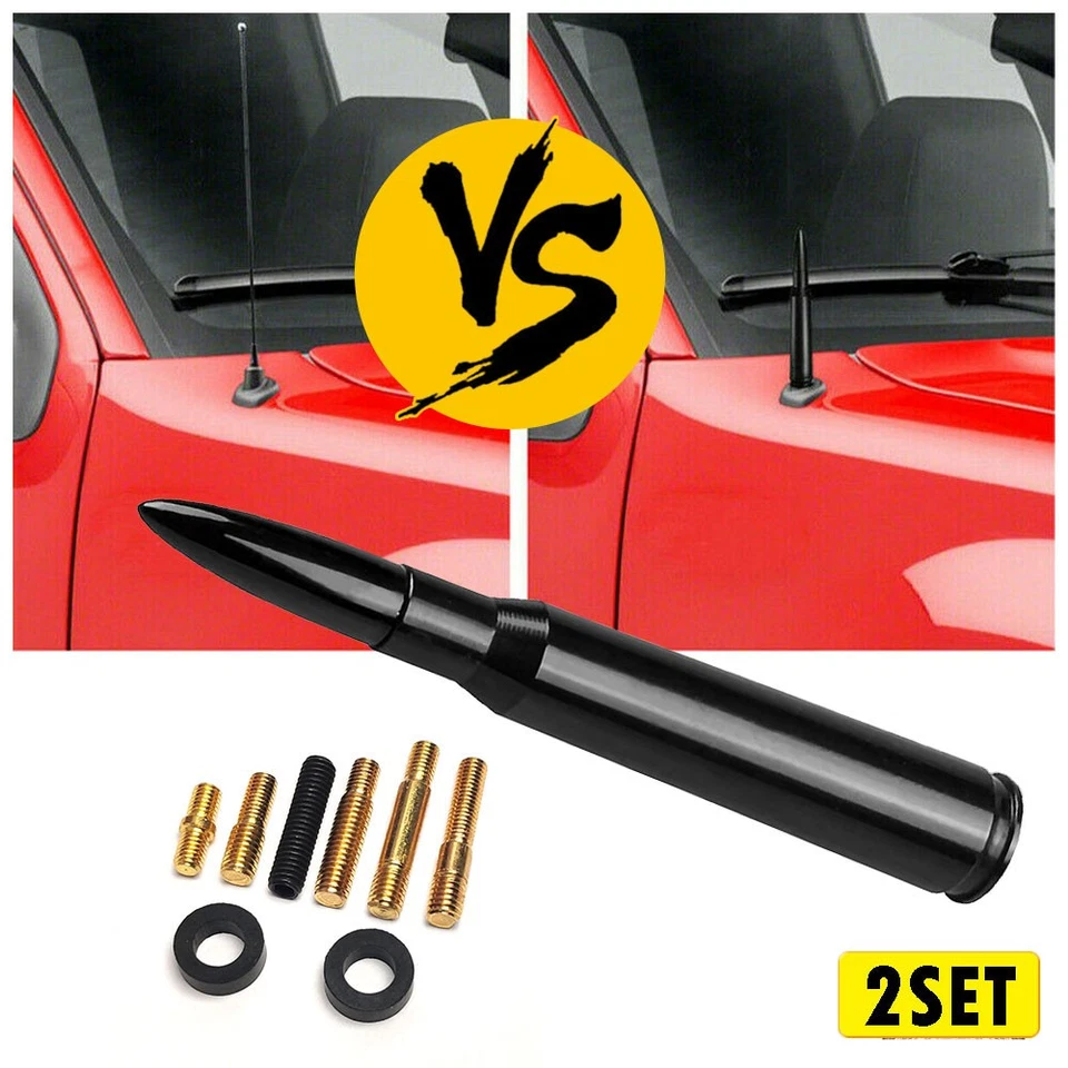 Juego de 2 antenas de bala para calibre Cal 50 Dodge 1500 Ram Ford F150 F250 Chevy Silve Foto 1 de 4