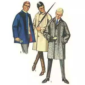 Vintage 1960s Sewing Pattern, Men's Mod Coat Overcoat - Multi-sizes - Picture 1 of 1