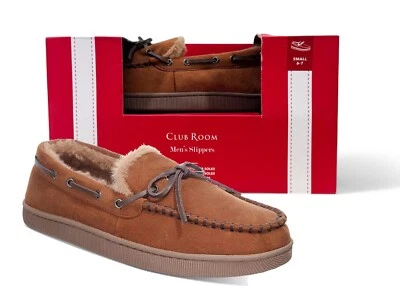 Zapatillas mocasín Club Room para hombre piel sintética interior exterior acogedor marrón pequeño 6 7 Foto 1 de 3