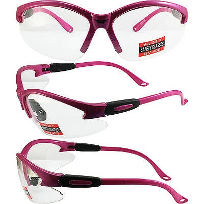 6 PAIR Womens Clear Safety Glasses Scratch Resistant Hot Pink by Global Vision - Image 1 of 1