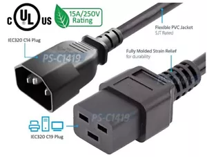 Cavo adattatore alimentazione 6 piedi resistente IEC320 da C14 a C19 per PDU PSU UPS 15A 250V - Foto 1 di 4