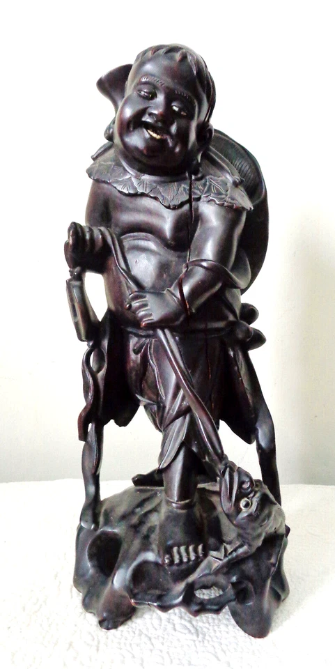 Estatua japonesa de madera de ébano del período Meiji 1868-1912 Foto 1 de 4