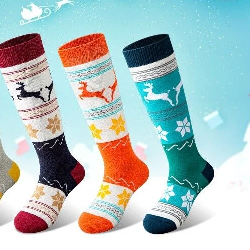 3 pairs KUYOU Kids Ski Socks Children Warm Long Knee High, red orange blue - Image 1 of 1