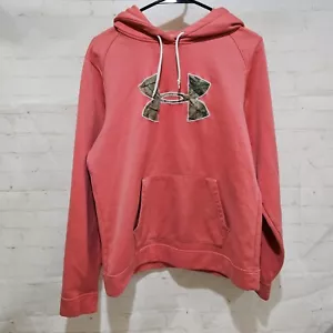 Under Armour Hoodie Womens Large Pink Logo Pullover Drawstring Sweater - Picture 1 of 8