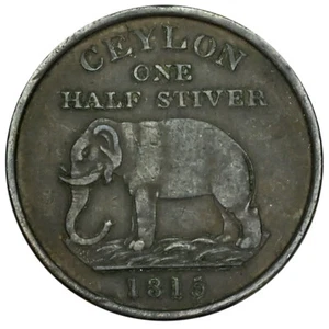 Elefante CEILÁN medio (1/2) Stiver 1815 cobre en estado bastante bueno/XF 'George III' - Imagen 1 de 2