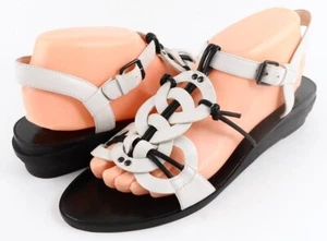 $240 MODERN VINTAGE JORIE Ivory Black Leather Designer Wedge Sandal 5.5 EUR 35.5 - Picture 1 of 4