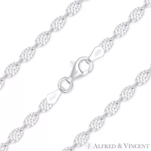 Collar de cadena italiana eslabón plano texturizado de 3 mm en plata esterlina 925 - Imagen 1 de 2
