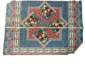 Quilt Stoff Panel Vintage Wandbehang rosa Rosen und blau fertig zum Nähen - Bild 1 von 4