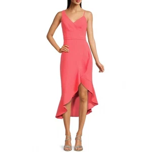 NWT XSCAPE Crepe Ruffle High Low Hem Asymmetrical V-Neck Sleeveless Midi Dress 8 - Picture 1 of 7