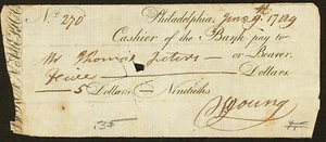 PA $5 PHILADELPHIA Pennsylvania Vintage 1700s Bank Check - Picture 1 of 2