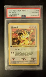 PSA 8 NM-MT 2000 1ST EDITION ROCKET POKÉMON MEOWTH 62/82 #82 WOTC THICK STAMP !! - Picture 1 of 6