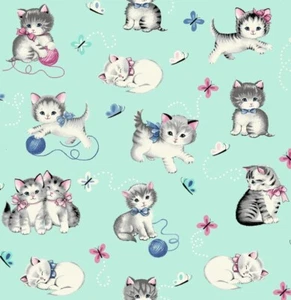 Freckle + Lollie Little Darlings Vintage Style Kitties Quilt Fabric by the Yard - Picture 1 of 3