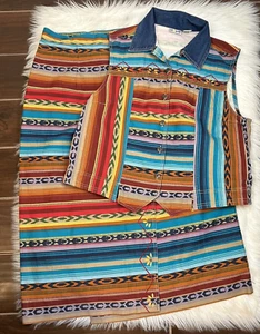 De Colección Sun River Clothing Co Conjunto Mujer Grande Denim Chaleco Falda Azteca Occidental Usado en Excelente Condición - Imagen 1 de 11