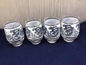 Wedgwood Countryside Blue & White Tumbler Glasses England 4.5" set of 4 EUC VIN - Picture 1 of 8