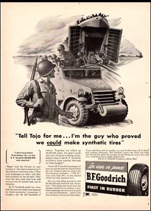 1944 WW2 Ad B.F. GOODRICH In War or Peace Synthetic Rubber Tires nice art 031425 - Picture 1 of 1