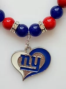 Bracciale calcio NY giganti rosso bianco e blu pietre preziose strass chiusura argento - Foto 1 di 10