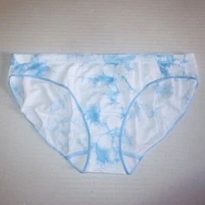 PINK Victoria Secret Seamless Bikini Panty Sz M L Smooth Soft White Blue Tie Dye - Picture 1 of 5