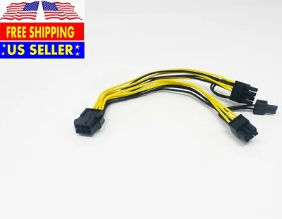 2 pcs PCIE 6 pin Female to Dual PCI-E 8 pin(6+2) Male GPU Cable 8.75 inch 18AWG - Image 1 of 4