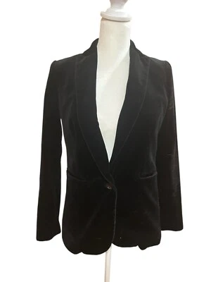 Blazer feminino J Crew preto veludo elegante tamanho 00 um botão - Imagem 1 de 4