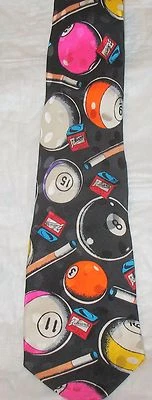 ADDICTION by BOLERO USA INC. -  100% Silk Neck Tie  - BILLIARDS BALLS, CHALK,CUE - Изображение 1 из 3