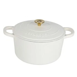 Crock Pot Artisan 5-Quart Round Dutch Oven - Matte Linen White w/Gold Knob - Picture 1 of 7