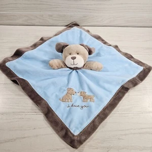 Carter’s Lovey Cuddle Blanket Blue & Brown Puppy I Love You Rattle Plush Toy - Picture 1 of 5