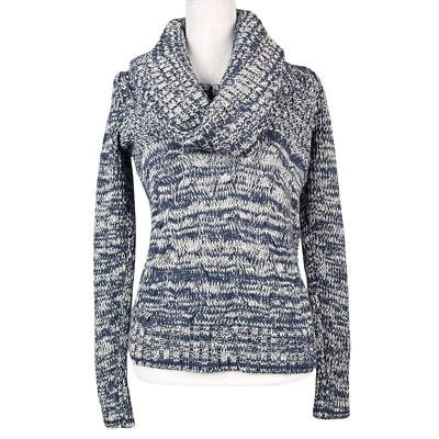 Suéter Guess Para Mujer Capucha Mármol Cuello Grueso Tejido con Cable Pequeño Azul Marino/Blanco Nuevo Foto 1 de 4