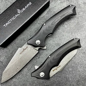 Damascus Steel EDC Folding Knife! G10 Handle! Damascus Blade! Ball Bearing Pivot - Picture 1 of 6