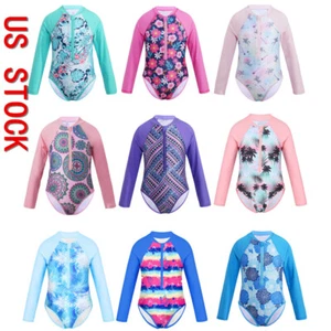 Girls One Piece Swimwear Printed Rash Guard Swimsuit Water Play Bathing Suit - Picture 1 of 76