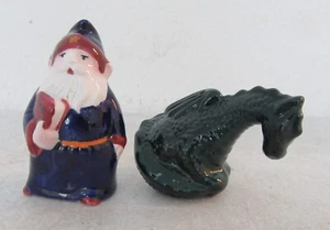Vintage Clay Art Dragon & Wizard Ceramic Salt & Pepper Shakers - Picture 1 of 11