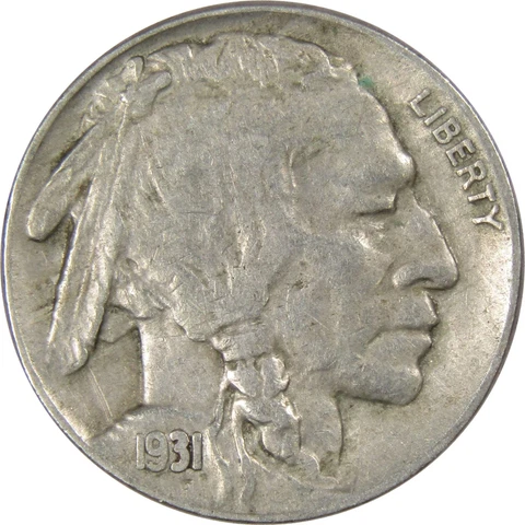 1931 S Indian Head Buffalo Nickel 5 Cent Piece VF Very Fine 5c US Coin Cover
