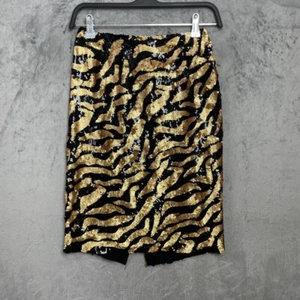 Vintage Y2K Glam Silk Sequin Knee-Length Pencil Skirt 2 Animal Print Tiger Party - Picture 1 of 6