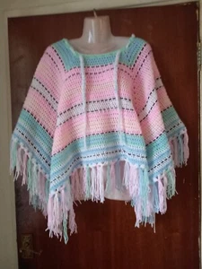 Poncho hand crochet by me Multi Colours 4 cornered soft and warm - Picture 1 of 8