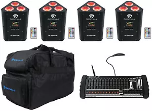 4) Rockville RF WEDGE BLACK RGBWA+UV Wireless DMX Lights+384 Ch. Controller+Bags - Picture 1 of 12
