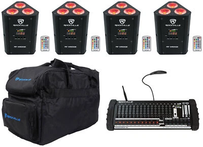 4) Rockville RF WEDGE BLACK RGBWA+UV Wireless DMX Lights+384 Ch. Controller+Bags - Image 1 of 4