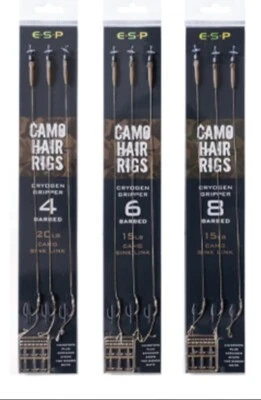 ESP CARP FISHING CAMO BARBED HAIR RIGS - CRYOGEN GRIPPER SINK LINK - Image 1 of 2