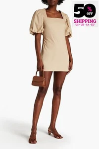 RRP €519 FRAME Mini Dress Size S Beige Gathered Puff Sleeve Square Neck - Picture 1 of 6