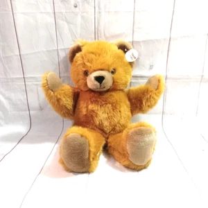 12 " Vintage 1983 Plush Pets House of Global Art Teddy Bear Orange Satin Bow - Picture 1 of 10