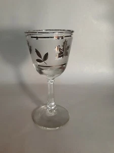Old Vintage Silver Leaf by Libbey Wine Glass Silver Leaves Frosted Band MCM - Picture 1 of 6