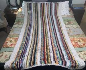 Handmade Crocheted Afghan 56"X36" Multicolor Boho Grandma Core Country Farmhouse - Picture 1 of 5
