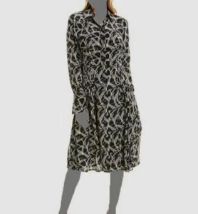 $450 Equipment Wome's Black White Julee Long-Sleeve Button Silk Sheath Dress M - Picture 1 of 2