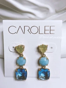 Carolee dreifarbige blau & grün Gold Ohrhänger mit Band verpackt Geschenkbox - Bild 1 von 3