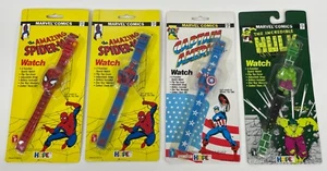 LOTE DE 4 RELOJES SUPERHÉROES MARVEL COMICS HULK SPIDER-MAN CAPITÁN AMÉRICA (1990) - Imagen 1 de 6