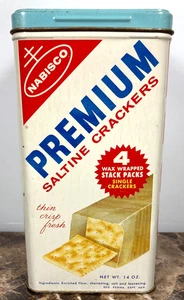 Nabisco Premium Saltine Crackers Vintage Tin 14oz English Spanish Metal Canister - Picture 1 of 8