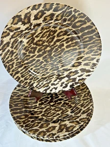 VTG SET (4)  222 Fifth Nick & Nora Home JUNGLE JIM Leopard Print Dinner Plates - Picture 1 of 8