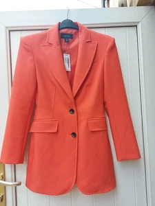 KAREN MILLEN BNWT SIZE 8 ORANGE RED LONGLINE Tailored Blazer - Picture 1 of 10